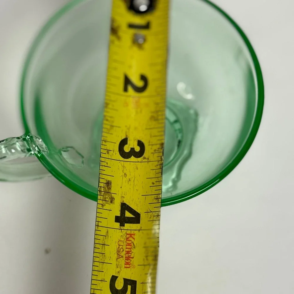 Vintage Green Uranium Glass Teacup Footed Scalloped Base UV Glow